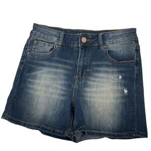 Indigo Rein Jean Shorts Size 7 Juniors Mid Rise Blue Distressed Denim